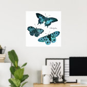 Vintage Aquamarine Blauer Schmetterling-Illustrati Poster (Heimbüro)