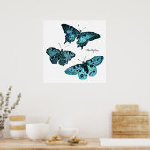 Vintage Aquamarine Blauer Schmetterling-Illustrati Poster (Küche)