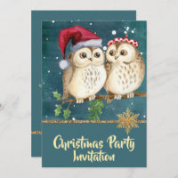 Vintage Aquamarine Blue Christmas Owls Party Einla