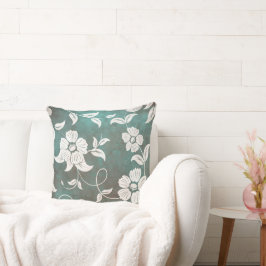 Vintage Aquamarine Creme-Blume Kissen