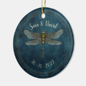 Vintage Aquamarine Dunkelgotik-Libelle-Hochzeit Keramik Ornament (Links)