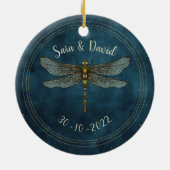 Vintage Aquamarine Dunkelgotik-Libelle-Hochzeit Keramik Ornament (Hinten)
