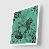 Vintage Aquamarine Fahrradhalle Quadratische Wanduhr (Winkel)