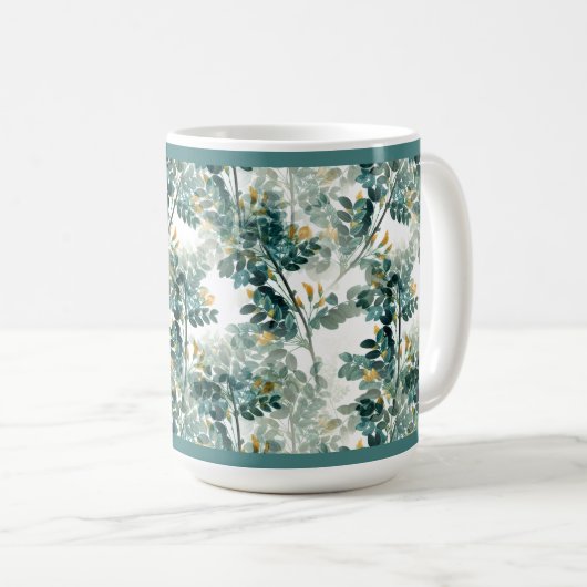 Vintage Aquamarine Foliage Blätter Elegantes Chic  Kaffeetasse (VorderseiteRechts)