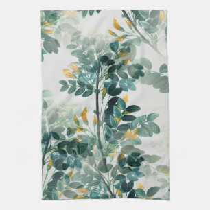 Vintage Aquamarine Foliage-Blätter Elegantes Desi Geschirrtuch
