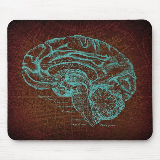 Vintage aquamarine Gehirn-Diagramm-Karten-Art Mousepad (Vorne)