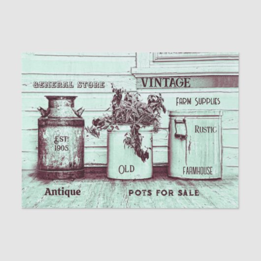 Vintage Aquamarine grüne Rustikale Ephemera Jugs Seidenpapier (Vorderseite)