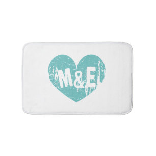 Vintage aquamarine Herzdesign Monogramm Badematte