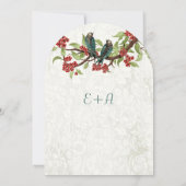 Vintage Aquamarine Liebesvögel Rote Kirsche Blosso Einladung (Rückseite)