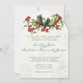 Vintage Aquamarine Liebesvögel Rote Kirsche Blosso Einladung (Vorderseite)