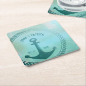 Vintage Aquamarine Nautical Anchor Custom Wedding Rechteckiger Pappuntersetzer (angewinkelt)