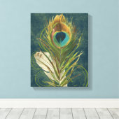 Vintage Aquamarine Pfauenfeder Leinwanddruck (Insitu (Holzboden))