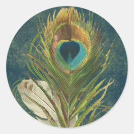 Vintage Aquamarine Pfauenfeder Runder Aufkleber