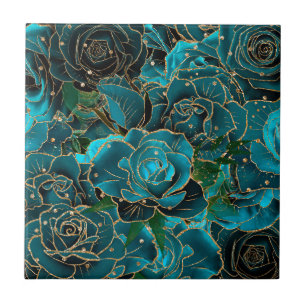 Vintage Aquamarine Rose Gold Glitzer Glam Boho Flo Fliese