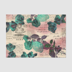 Vintage Aquamarine Rose Script Rosa Rosa Rosa Ephe Seidenpapier
