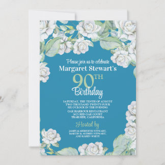Vintage Aquamarine Rosen 90. Geburtstag Einladung