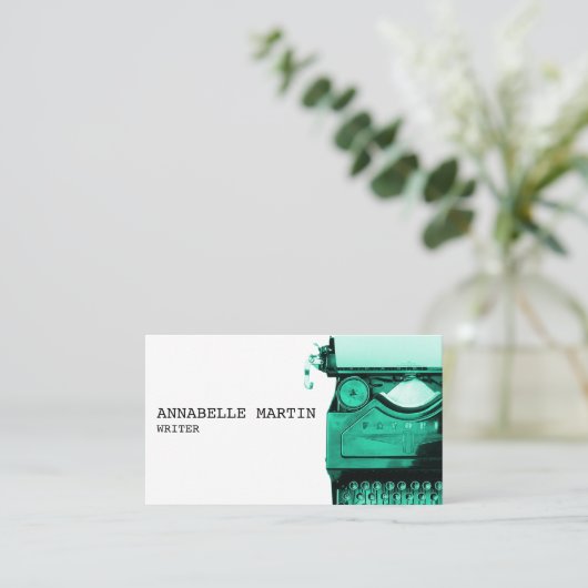 Vintage Aquamarine Schreibmaschinengeschäftskarte Visitenkarte (Stehend Vorderseite)