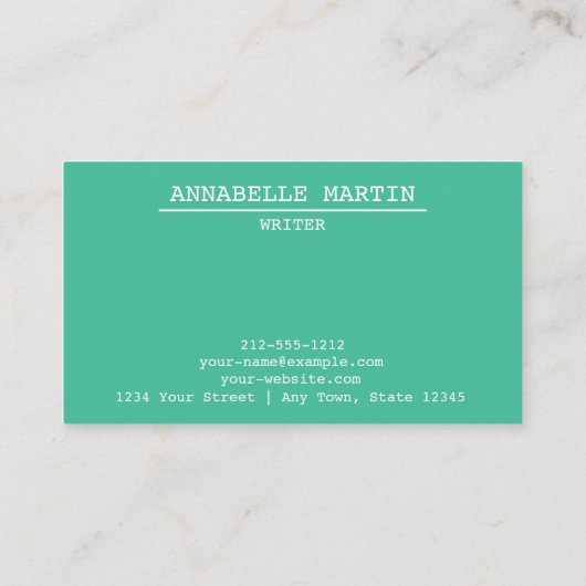 Vintage Aquamarine Schreibmaschinengeschäftskarte Visitenkarte (Rückseite)