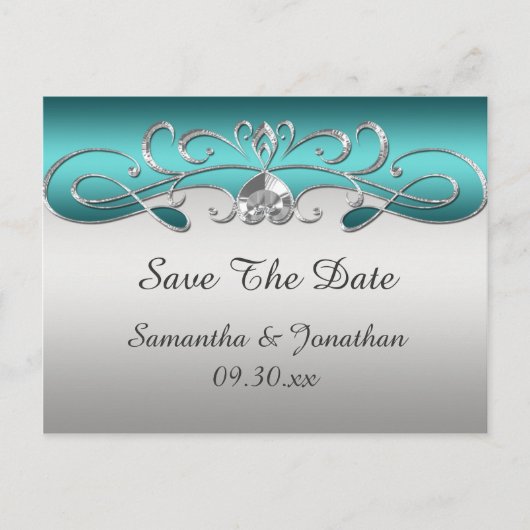 Vintage Aquamarine Silber Verzierte Wirbel Save th Ankündigungspostkarte (Vorderseite)