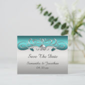 Vintage Aquamarine Silber Verzierte Wirbel Save th Ankündigungspostkarte (Stehend Vorderseite)
