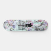 Vintage aquamarine Streifen Paris Collage Rosa Blu Skateboard (Horizontal)