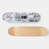 Vintage aquamarine Streifen Paris Collage Rosa Blu Skateboard (Horizontal)