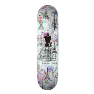 Vintage aquamarine Streifen Paris Collage Rosa Blu Skateboard