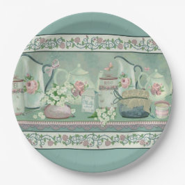 Vintage Aquamarine Tee- und Rose Papier Teller