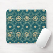 Vintage Aquamarine und beige Blumenstoffe Mousepad (Mit Mouse)