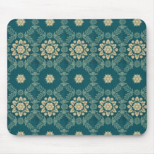 Vintage Aquamarine und beige Blumenstoffe Mousepad (Vorne)