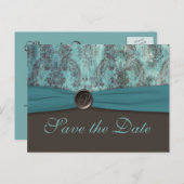 Vintage Aquamarine und braune Save the Date Postka Ankündigungspostkarte (Vorne/Hinten)