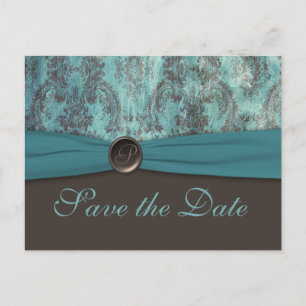 Vintage aquamarine und Browns Save the Date Ankündigungspostkarte