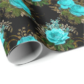Vintage Aquamarine und Gold-Rose Geschenkpapier (Rolleneckpunkt)
