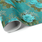 Vintage Aquamarine und Gold-Rose Geschenkpapier (Rolleneckpunkt)