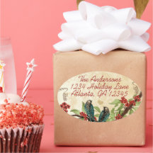 Vintage Aquamarine Vögel Burgundy Roter Blütenbaum