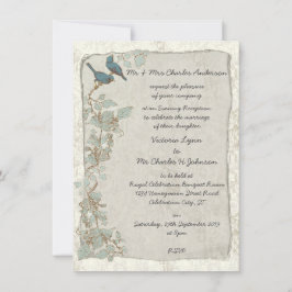 Vintage Aquamarine Vögel Damask Abend Empfang Einladung