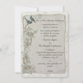 Vintage Aquamarine Vögel Damask Abend Empfang Einladung (Vorderseite)