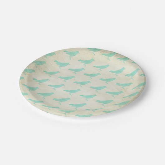 Vintage aquamarine Vögel Pappteller (Schrägansicht)