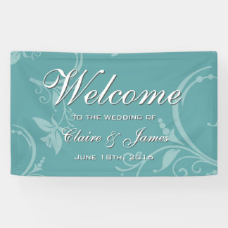 Vintage aquamarine willkommene mit Blumenhochzeit Banner