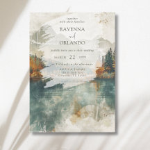 Vintage Aquarell Bergsee Hochzeit im Herbst