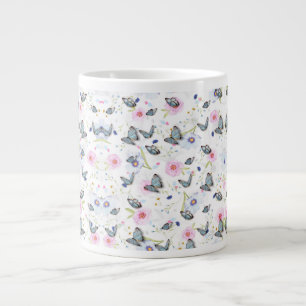 Vintage-Aquarell Blau Schmetterling & Rosa Floral Jumbo-Tasse