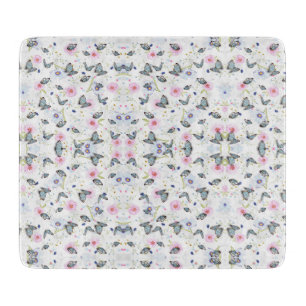 Vintage-Aquarell Blau Schmetterling & Rosa Floral Schneidebrett