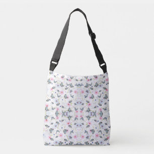 Vintage-Aquarell Blau Schmetterling & Rosa Floral Tragetaschen Mit Langen Trägern