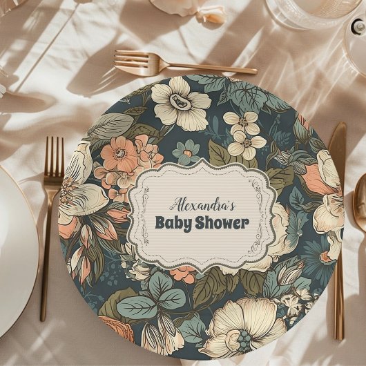 Vintage Aquarell Blume Kinderdusche Pappteller