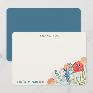 Vintage-Aquarell-Blumen Boho-Hochzeit individuell Dankeskarte