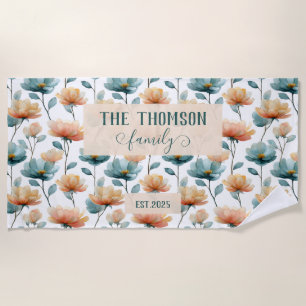 Vintage-Aquarell-Blumen-Familien-Erbe Strandtuch