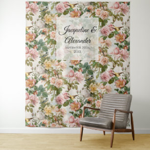 Vintage-Aquarell-Blumen-Hochzeit in Rosa, Gelb und Wandteppich