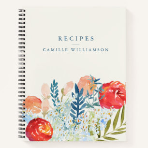 Vintage-Aquarell-Blumen-Hochzeitsdusche-Rezept  Notizblock