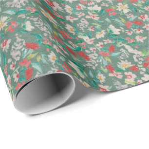 Vintage-Aquarell-Blumen Winterwiese (Grün) Geschenkpapier