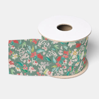 Vintage-Aquarell-Blumen Winterwiese (grün) Ripsband